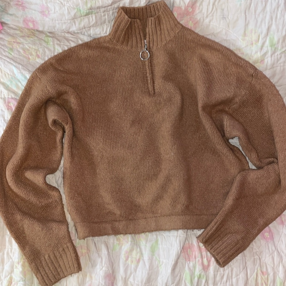 Belle Du Jour quarter zip cropped sweater
